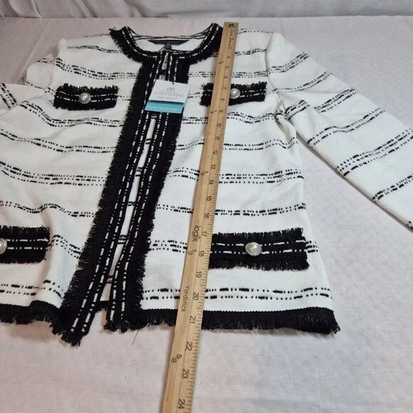 Ming Wang Women's Size XS Striped Blazer Jacket Black White ¾ Sleeve (42) - Picture 9 of 15